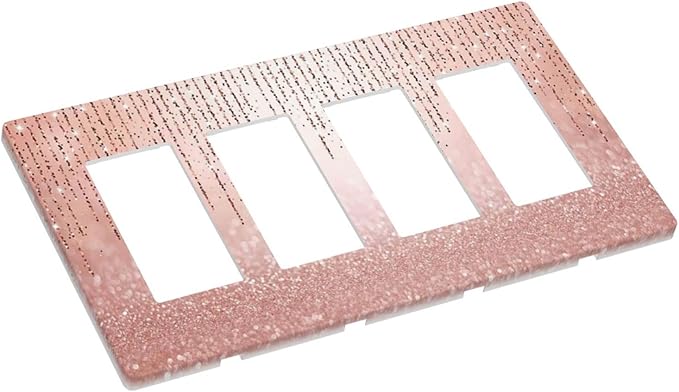 Pink Glittery Bling 4 Gang Quad Rocker/Decor Light Switch Cover Plate Decorative Electrical Faceplate for Bathroom Room Decorate Jumbo Size Screwless 8.3" x 4.6
