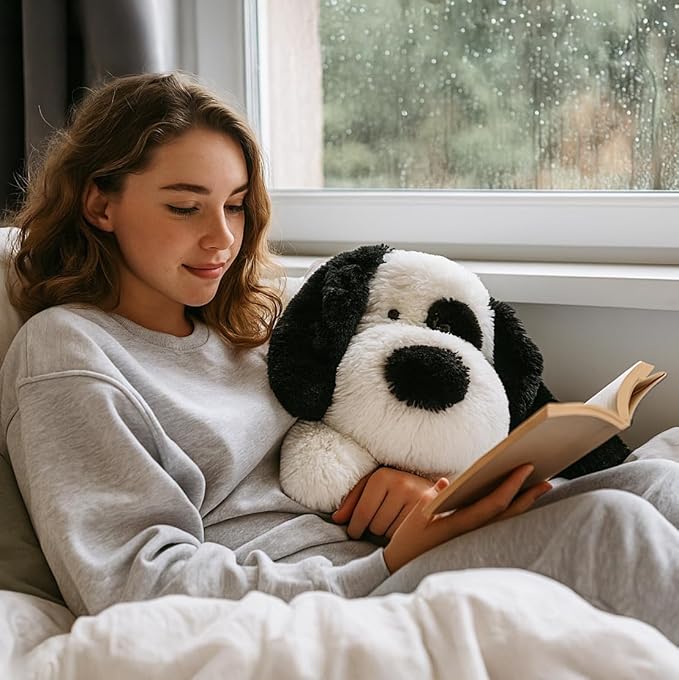 WEIGEDU Floppy Stuffed Dog Puppy Plush Toy, Huggable White Beagle with Black Ears Labrador Retriever Stuffed Animal Dogs for Kids Girls Boys Baby Birthday Bedtime Gift, 20 inches
