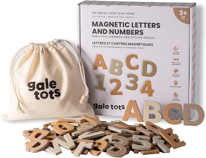 Magnetic Letters and Numbers Set for Kids – 135 PCS Alphabet Magnets for Fridge – Montessori ABC Educational Toy Gift in Neutral Aesthetic Colors by GALE TOTS