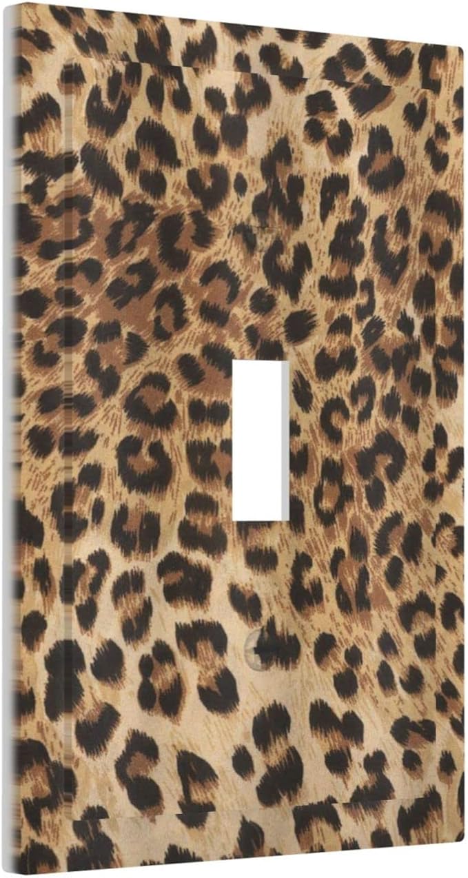 Leopard Print 1 Gang Light Switch Plate Cheetah Brown Orange Decorative Single Toggle Wall Plate Cover Wild Safari Animal Powerful Electrical Switchplate Faceplate Men Panthera Bedroom Room Decorate