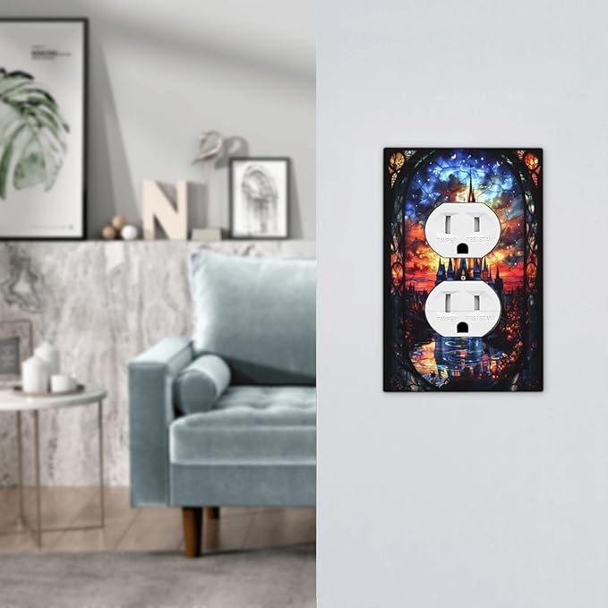 Medieval Fantasy Castle Magic Academy Outlet Covers 1 Gang Duplex Light Switch Cover Decorative Switch Plates Electrical Receptacle Faceplate Wall Plate for Kids Room Bedroom Decor