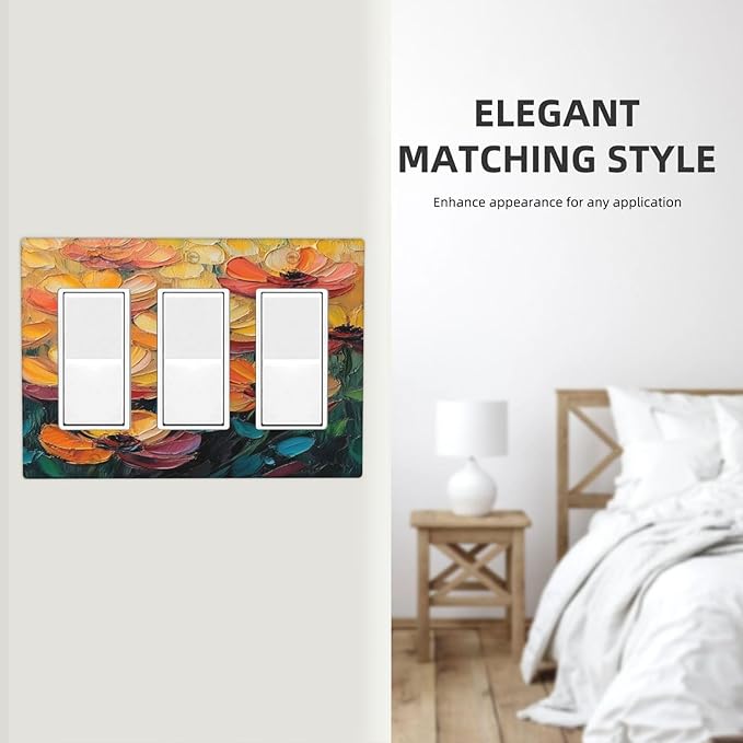 Decorative Art Light Switch Covers Color Flower Blaze 3 Gang Triple Rocker Outlet Switch plate GFCI Faceplate GFCI for Home Decor