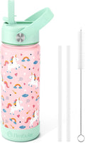 Fimibuke Kids Insulated Water Bottle, 18oz BPA FREE 18/8 Stainless Steel Kids Cup with Straw Travel Tumbler Double Wall Vacuum Leak Proof Toddler Water Bottle for School Boys Girls(1 Pack, Unicorn)