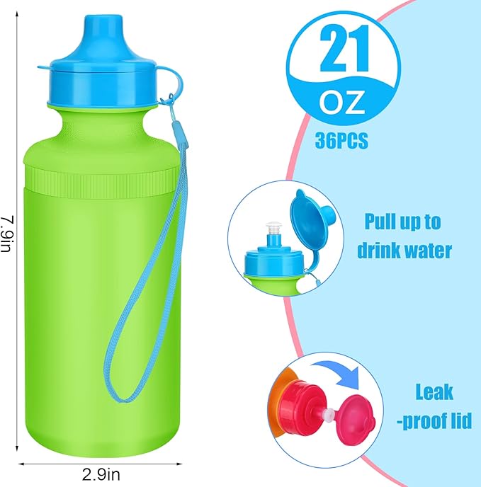 Zubebe 36 Pcs Sports Water Bottles Bulk Squeeze Reusable Bpa-free Plastic Water Bottles End of the Year Gifts Summer Gifts for Students School Travel Hiking Cycling Event Team Gift