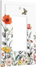 Colorful Butterfly Wild Flower 1-Gang Decorator Rocker Outlet Light Switch Cover Colored Vintage Floral Pretty Spring Garden Decorative Single Device GFCI Receptacle Switch Wall Plate Dimmer Mid Size