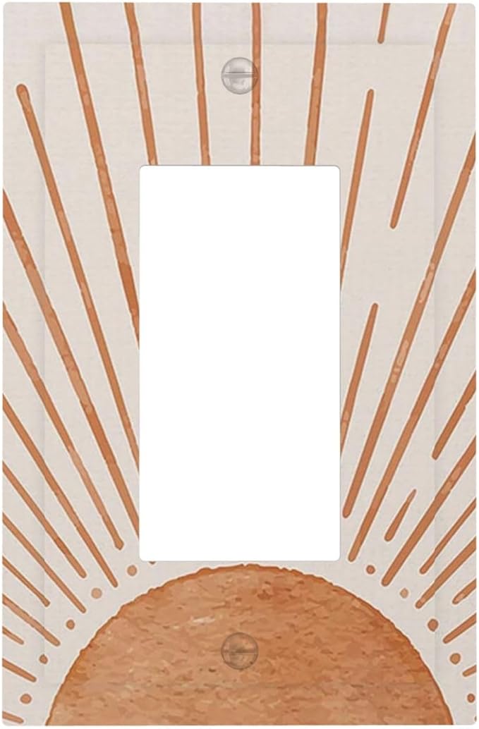 Vintage 70s Hippie Retro Mid Century Abstract Minimalist Art Orange Boho Sun 1 Gang Single Decorator/GFCI Device Outlet Wall Plate Electrical One Rocker Decorative Light Switch Cover Faceplate Dimmer