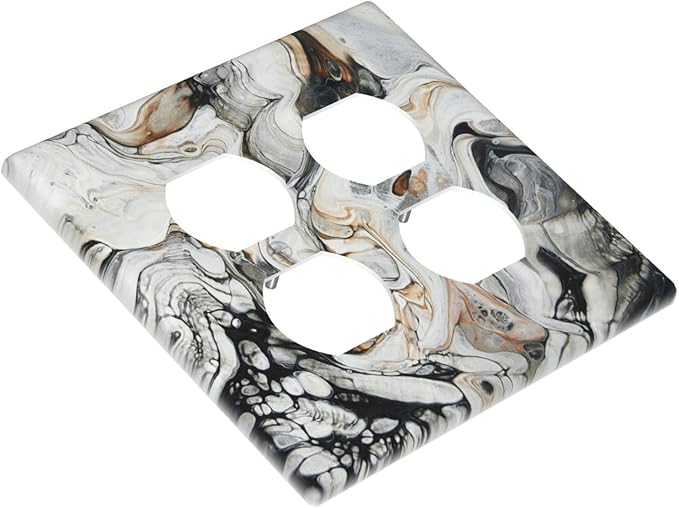 Black Gold Marble Texture Modern Abstract Print Outlet Covers 2 Gang Double Duplex Decorative Light Switch Covers Electrical Wallplates Socket Faceplate for Bathroom Kitchen Decor