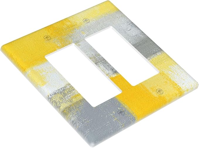Outlet Covers Retro Modern Gray Yellow Ombre Abstract Art 1 Gang Duplex Light Switch Cover Plate Decorative Wall Plates Electrical Switchplate Receptacle for Bathroom Bedroom Decor（2 Pack）