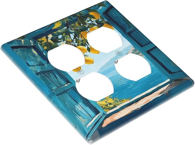 Window View Coastal Lemon Tree Mediterranean Landscape Outlet Covers 2 Gang Double Duplex Decorative Light Switch Covers Electrical Wallplates Socket Faceplate for Bedroom Living Room Decor