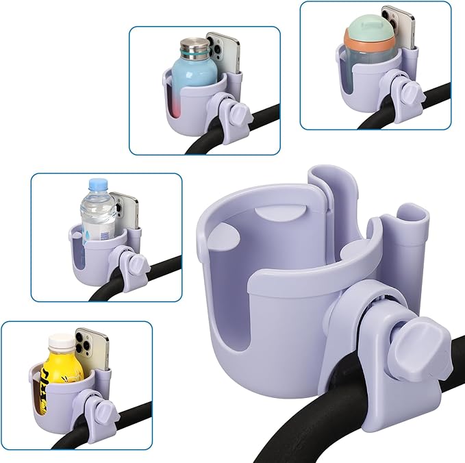 Accmor Stroller Cup Holder with Phone Holder, Bike Cup Holder, Universal Cup Holder for Uppababy Nuna Doona Strollers, 2-in-1 Cup Phone Holder for Stroller Bike Accessory