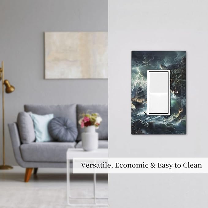 Light Switch Cover Plate funny Cat Stormy sea Lightning Sailboats 1 Gang Outlet Covers Single Rocker Decorative Switch plates Electrical Wall Plates GFCI Receptacle for Bathroom Kid Room