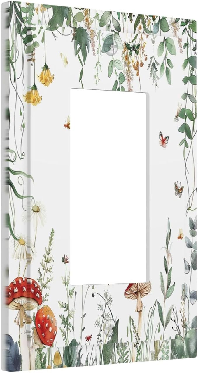 Decorative Outlet Covers Sage Plant Red Mushroom Butterfly Wild Flower 1 Gang Single Rocker Light Switch Cover Plate Wall Plates Gfci Faceplate For Bed Room Kids Room Decor