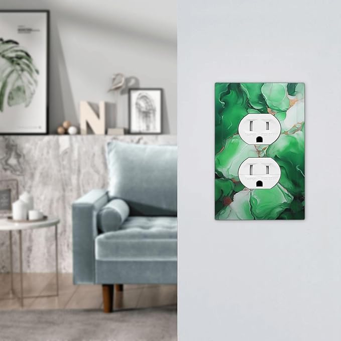 Decorative Outlet Covers Abstract Luxury Emeralds Green Gold MarbleTextures 1 Gang Duplex Light Switch Cover Plate Wall Plates for Electrical Outlets Electrical Switchplate Face Plate