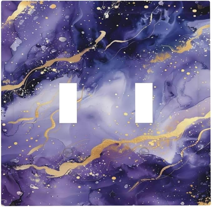 Decorative Light Switch Plate Covers Modernity Abstract Purple Golden Marble 2 Gang Wall Plate Double Toggle Switch Cover Plate Electric Dual Device Electrical Faceplate