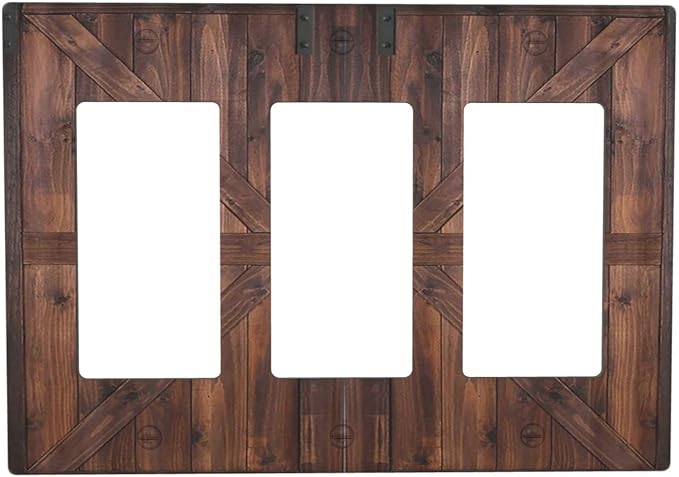 Decorative Outlet Covers Rustic Barn Doors Vintage Brown Wood Plank 3 Gang Light Switch Cover Plate Triple Rocker Wall Plates for Electrical Outlets Switch Plate Covers for Bedroom Home Decor