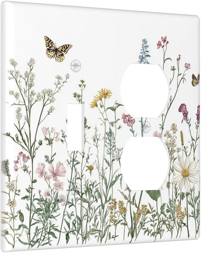 Wallplates Rustic Wildflowers Butterfly Colorful Floral 1 Toggle 1 Duplex Switch Plate Electrical Gfci Faceplate Decorative Light Switch Covers For Bed Room Living Room Decor