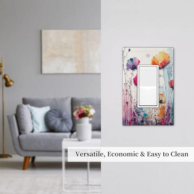 Light Switch Cover Plate Abstract Floral watercolor flowers 1 Gang Wall Plates Single Rocker Outlet Covers Wildflower Decorative GFCI Receptacle Cover Electrical Switchplate for Home Decor