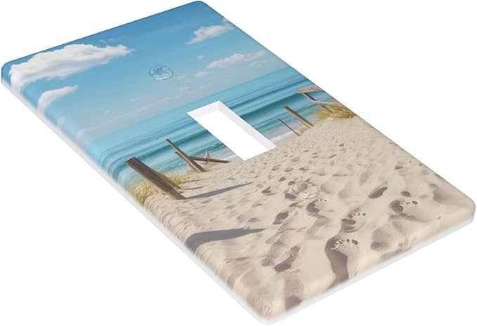 1-Gang Toggle Light Switch Plate, Neutral Coastal Beach Sand & Clouds Printed Wall Plate, Beach Farmhouse Decor for Bathroom, Beach House & Sunroom