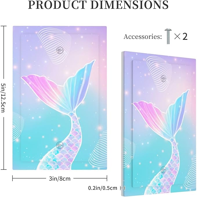 Mermaid 1 Gang Light Switch Cover Electrical No Device Wall Plate Rainbow Tail Scales Jelly Fish Switchplates Decorative Faceplate for Nursery Girls Boys Room Kids Room Home Decor