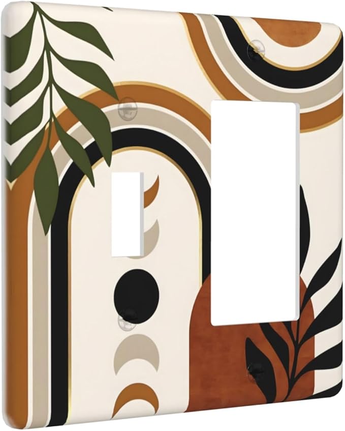 Boho Mid Century Arch Plant Leaves Sun Moon Outlet Covers 1 Toggle 1 Rocker Combination Decorative Wall Plate Electrical Switch Plates Light Switch Cover Plate for Bedroom Living Room Decor