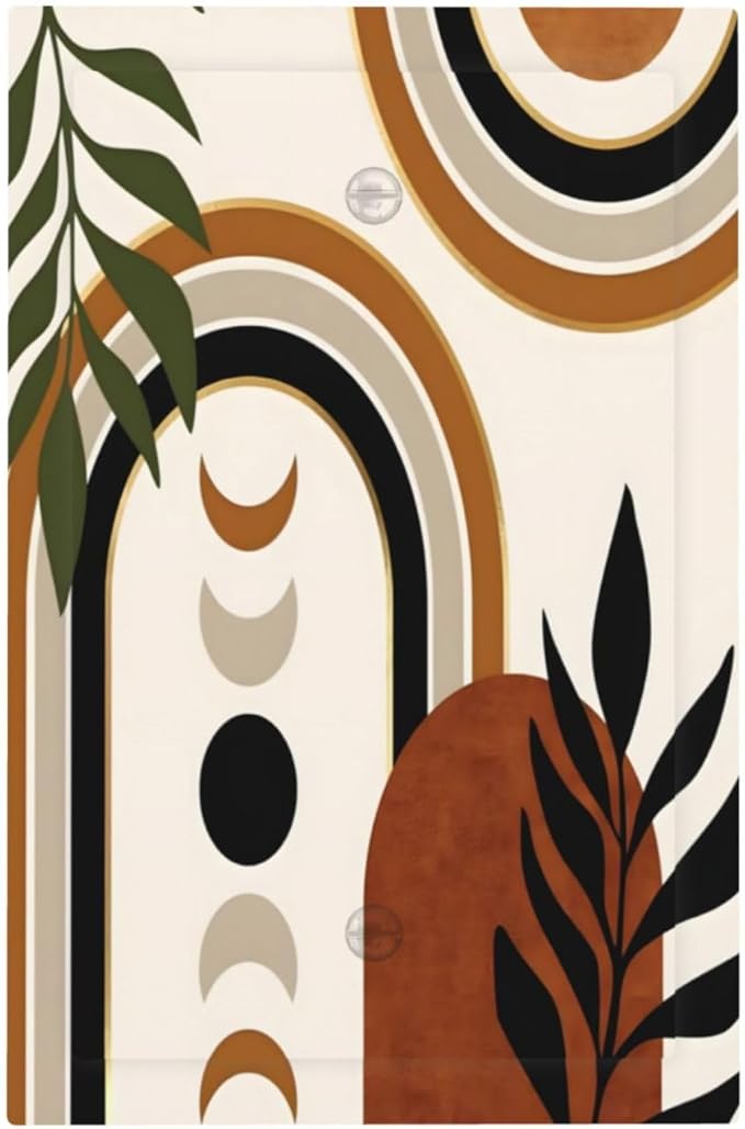 Boho Mid Century Arch Plant Leaves Sun Moon Light Switch Cover Plate 1 Gang No Device Blank Electrical Wall Plates Faceplate Decorative Switch Plate Covers for Bedroom Living Room Decor