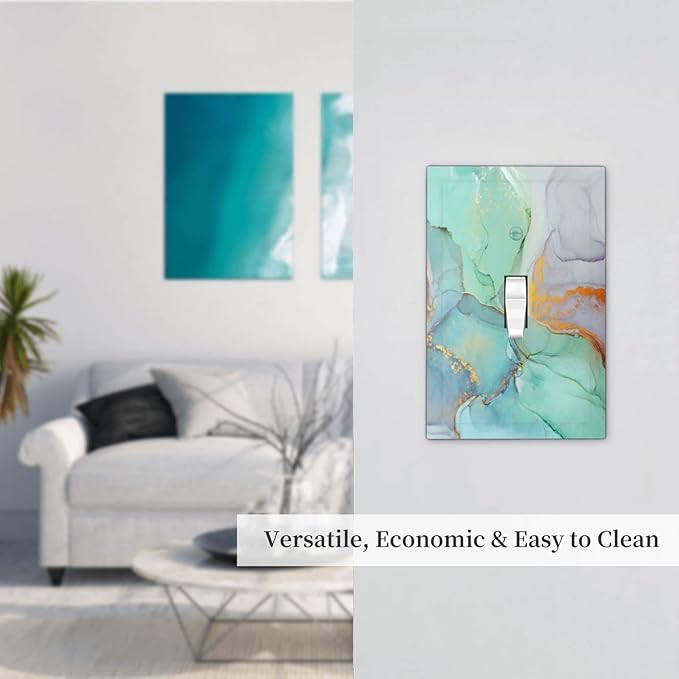Mint Green Marble Abstract Crystal Pretty Green 1 Gang Light Switch Plate Decorative Single Toggle Wall Plate Cover Electrical Switchplate Faceplate Turquoise Marble Bathroom Bedroom Decorate 5" x 3