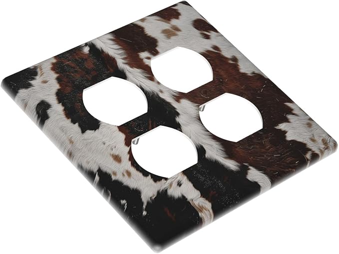 Cowhide Print Abstract Animal Fur Rustic Outlet Covers 2 Gang Double Duplex Decorative Light Switch Covers Electrical Wallplates Socket Faceplate for Farmhouse Home Decor