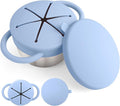 Mity rain Stainless Steel Snack Containers for Toddlers with Spill-Proof Silicone Lids Handles - 3-in-1 Baby Snack Cups, No-Spill Toddler Snack Box (Blue, One piece set)