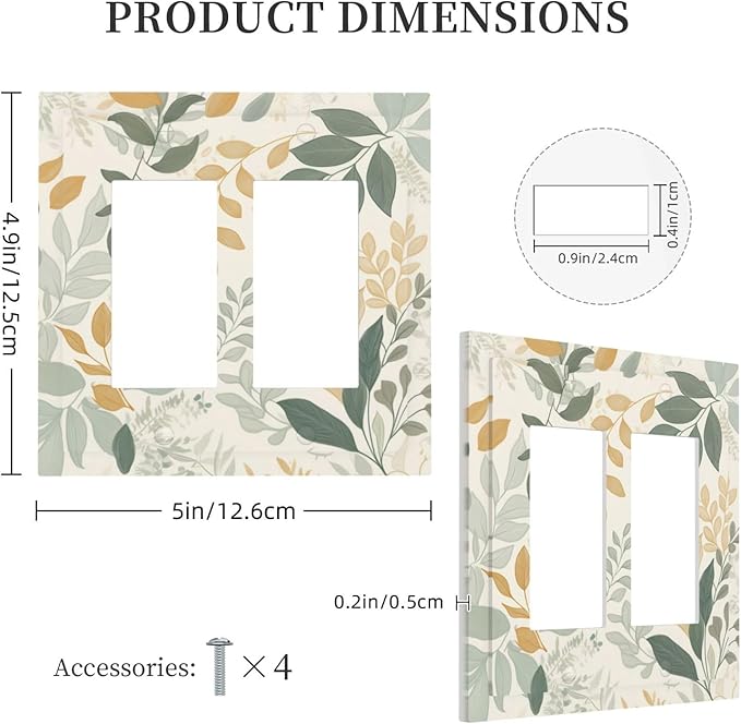 Boho Watercolor Leaves Double Rocker Light Switch Cover Green Botanical 2 Gang Outlet Covers Switchplates Decorative Electrical Wall Plate for Country Bedroom Living Room Home Decor
