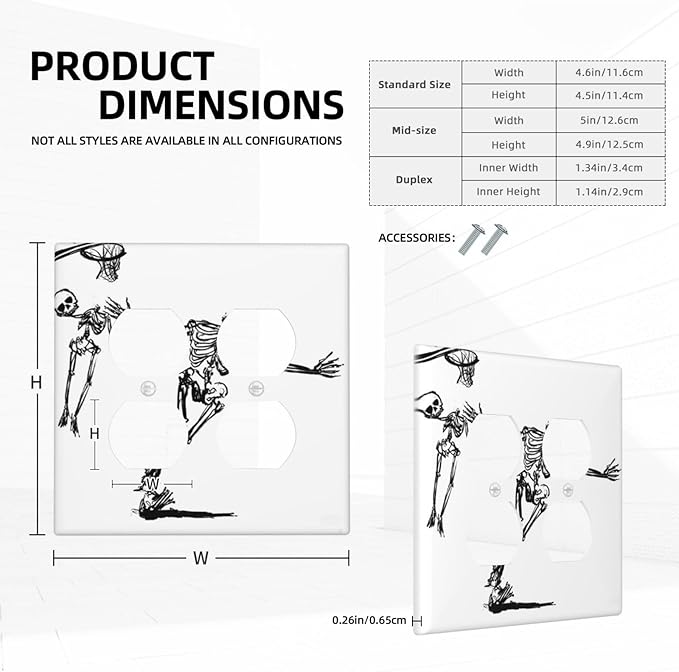 Outlet Covers Skeleton Basketball Funny Skull Stick Figure 2 Gang Double Duplex Decorative Light Switch Covers Electrical Wallplates Socket Faceplate For Home Office Decor