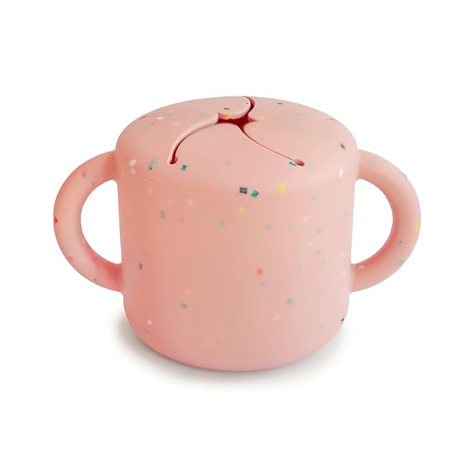 mushie Silicone Snack Cup | Spill Proof Food Container for Toddler and Baby (Powder Pink Confetti)