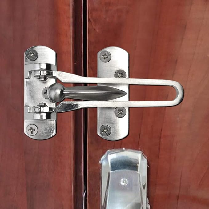 Topbuti Home Security Door Lock, 2 Pack Latch Guard Clasp Front Door Locks for Kids, Home Reinforcement Lock for Swing-in Doors, Hotel Door Latches, Thicken Solid Aluminium Alloy, Satin Nickel