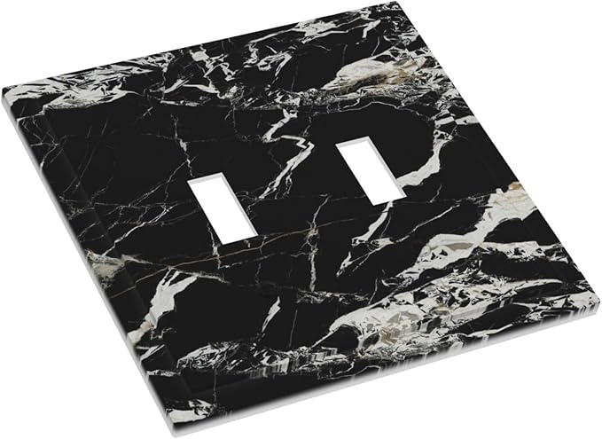 Black Marble Patterns Low Key Luxurious Decorative Switch Plates 2 Gang Double Toggle Outlet Light Switch Cover Wall Plate Electrical Faceplate for Bathroom Kitchen Decor