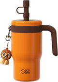 OISIZ 14oz Kids Tumbler with Straw Lid & Handle,Kids Cup with Animal Accessory for School,Kids Water Bottles with Dust-proof Cover,Leakproof Water Bottles,316 Stainless Steel,Keep Cold 24 Hours-orange