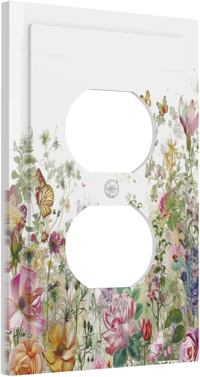 Outlet Covers Boho Wildflower Colorful Floral Butterfly 1 Gang Duplex Light Switch Cover Decorative Switch Plates Electrical Receptacle Faceplate Wall Plate For Bed Room Living Room