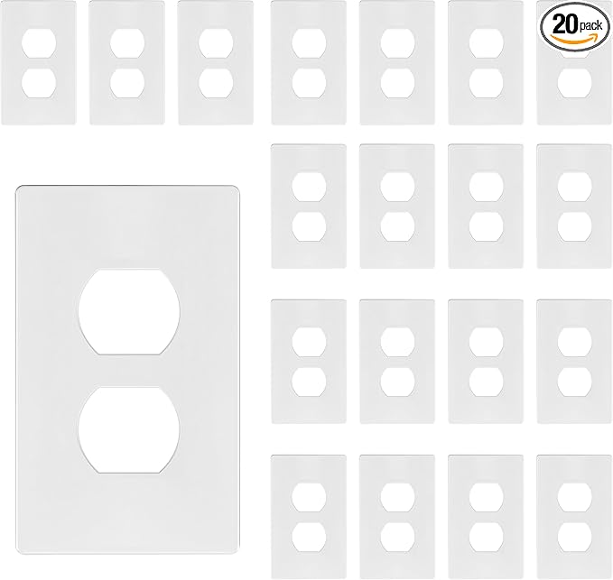 TG Screwless Duplex Wall Plate Covers, Child Safe Receptacle Outlet Covers, Size 1-Gang 4.68"x 2.93",Unbreakable Polycarbonate Thermoplastic,SP-S1-W-20PCS,Glossy, White, 20 Pack