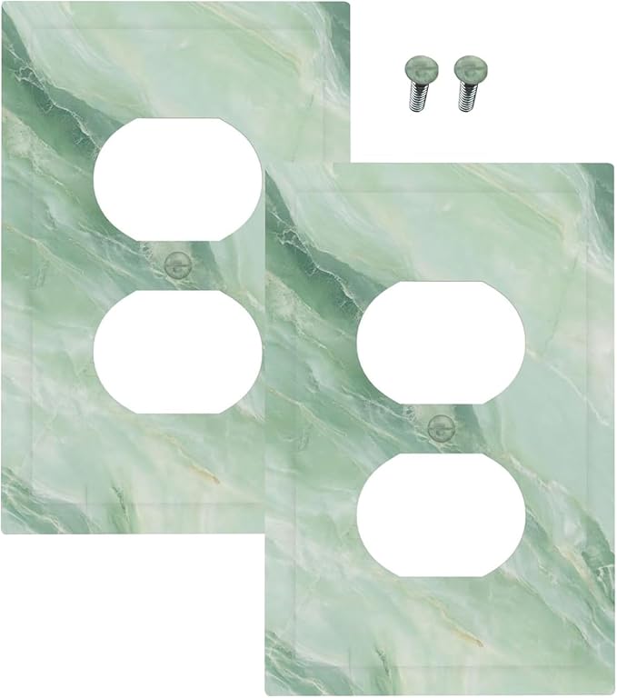 Outlet Covers Green Marble Luxury Abstract 1 Gang Duplex Light Switch Cover Plate Decorative Wall Plates Electrical Switchplate Receptacle for Bathroom Bedroom Decor（2 Pack）