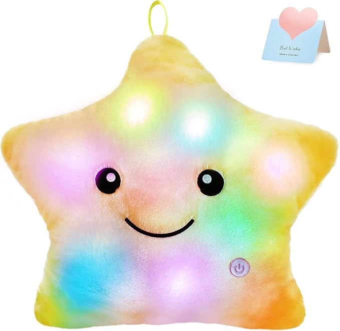 WEWILL 13'' Creative Twinkle Star Glowing LED Night Light Plush Stuffed Animals Toys Birthday Christmas Holiday Valentines Gifts for Toddlers Girls(Yellow)