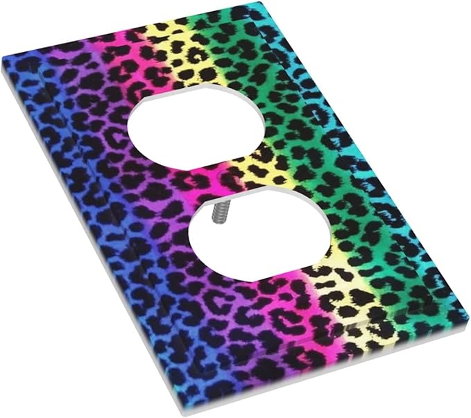 Watercolor Colorful Rainbow Leopard Print 1 Gang Outlet Covers Duplex Receptacle Wall Plate Decorative Faceplate Switchplates African Animal Stripes Blue Purple Green Red Geometric Leopard Room Decor