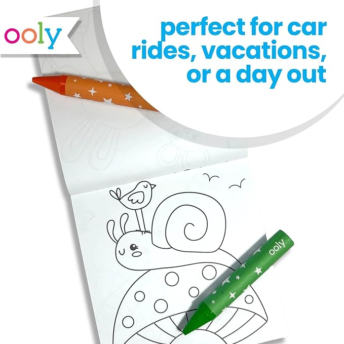 Ooly Travel Art Kit with 9 Jumbo Crayons, 48 Themed Coloring Pages & Case for Easy Traveling Art Creation, Perfect Airplane & Road Trip Activities for Kids - Garden Pals