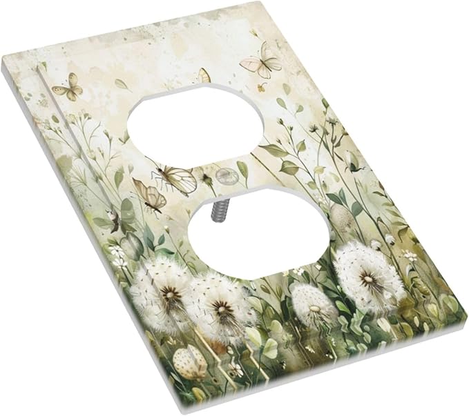 Decorative Outlet Covers Watercolor Butterflies Dandelions Wildflowers 1 Gang Duplex Light Switch Cover Plate Electrical Switch plates Wall Plates Receptacle Covers for Bathroom Bedroom Decor