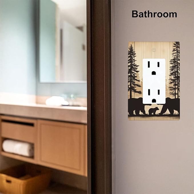 Cabin Bear Woodland 1-Gang Rocker Wall Plate, Rustic Brown Bear Switch Plate for Cabin, Lodge, Farmhouse & Bedroom