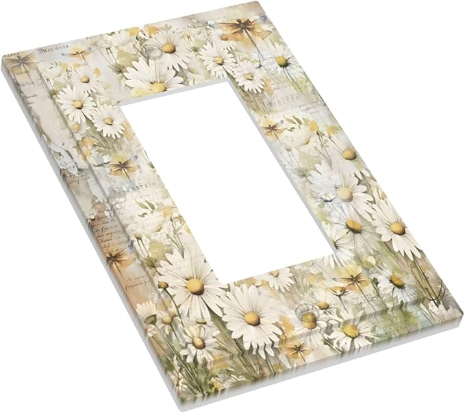 Vintage Letter Paper Wildflowers Dragonfly Daisy Floral Decorative Outlet Covers 1 Gang Single Rocker Light Switch Cover Plate Wall Plates GFCI Faceplate for Farmhouse Bedroom Decor