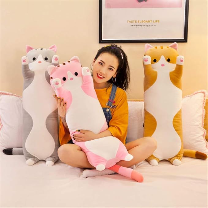 shangman Lovely Plush Cat Doll Cute Cartoon Soft Stuffed Kitten, Long Throw Sleeping Pillow, Toy Gift for Kids Girlfriend Multiple Size (Pink,90cm/35.4in)