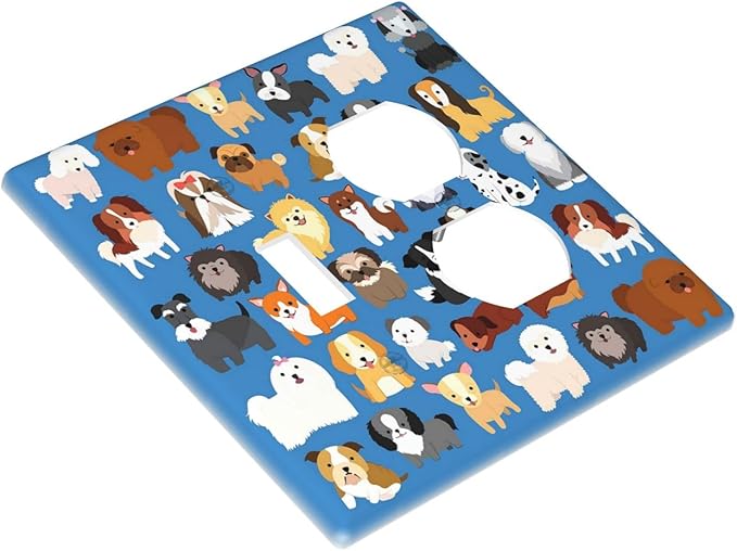 Cute Animal Dogs Puppy Decorative Outlet Cover 1 Toggle 1 Duplex Light Switch Plate Cover Electricity Receptacles Plates For Home Kitchen Living Bedroom 4.6 * 4.5