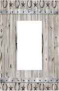 Rustic Western Wood Barn Door Horseshoe Iron Star 1 Gang Rocker Light Switch Covers Single Decora Outlet Wall Plate Decorative Switchplate Faceplate GFCI for Farmhouse Country Bedroom Decor