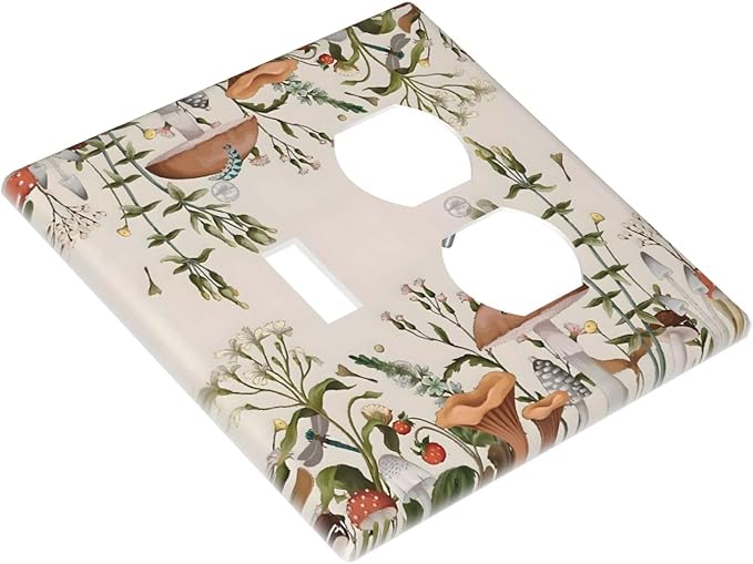 Boho Mushroom Forest Plants Wildflowers Insects Wallplates 1 Toggle 1 Duplex Switch Plate Electrical GFCI Faceplate Decorative Light Switch Covers for Kids Room Home Decor