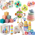 ELLECK Baby Toys 6-12 Months, Montessori Toys for Toddlers 1-3 Year Old, Busy Cube Teether Infants Bath 6 in 1 Stacking Blocks Rings, Suction Cup Spinner, Shape Bin Sensory (0035)