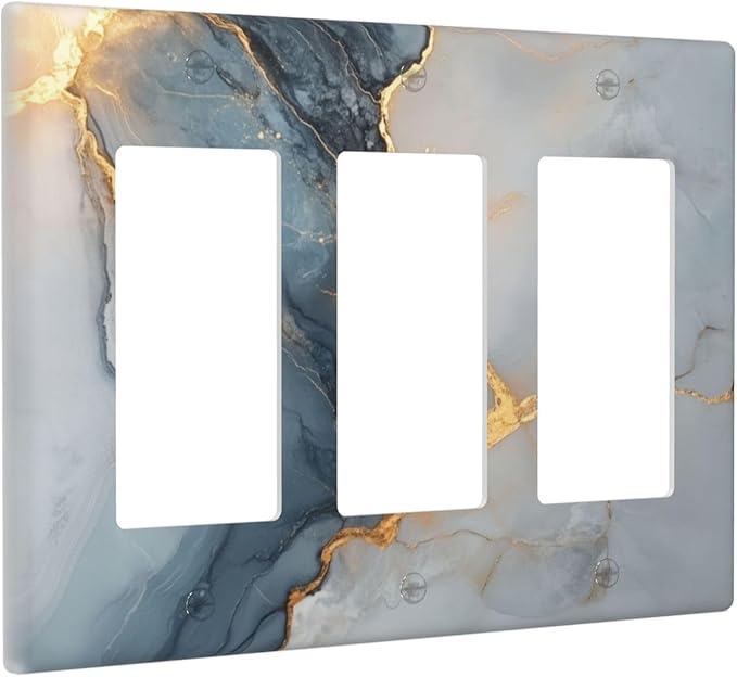 Abstract Blue Granite Luxury Texture Print 3 Gang Rocker Outlet Covers Triple Rocker Light Switch Cover Plate Switchplates Decorative Electrical Faceplate for Bedroom Kitchen Living Room Decor