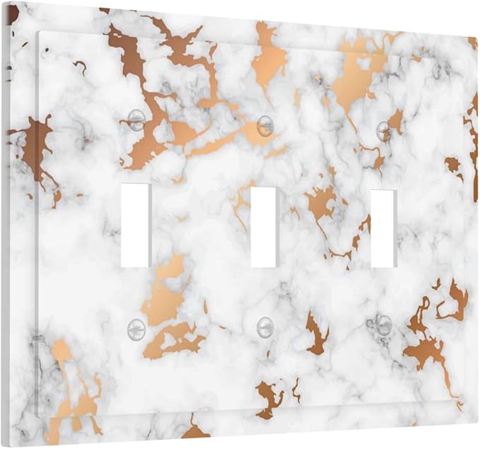 Lexury White Red Golden Marble 3 Gang Light Switch Plate Decorative Triple Toggle Wall Plate Cover Electrical Faceplate for Bathroom Home Living Room Decorate